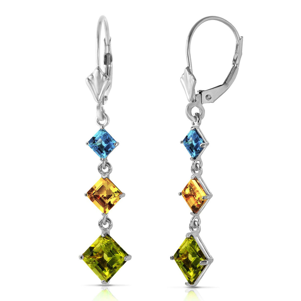14K.CHANDELIER EARRING W/BLUE TOPAZ, CITRINE & PERIDOT (White Gold)
